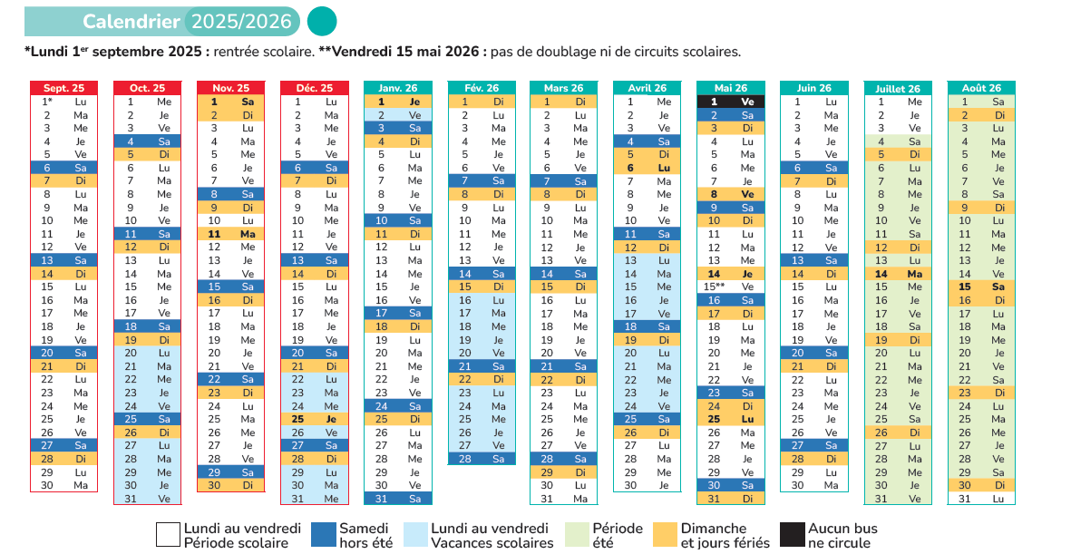 Calendrier 2025-2026