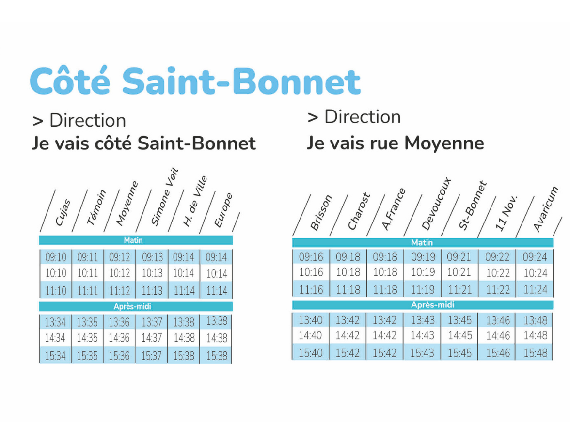 Horaires côté Saint-Bonnet Navette en 8