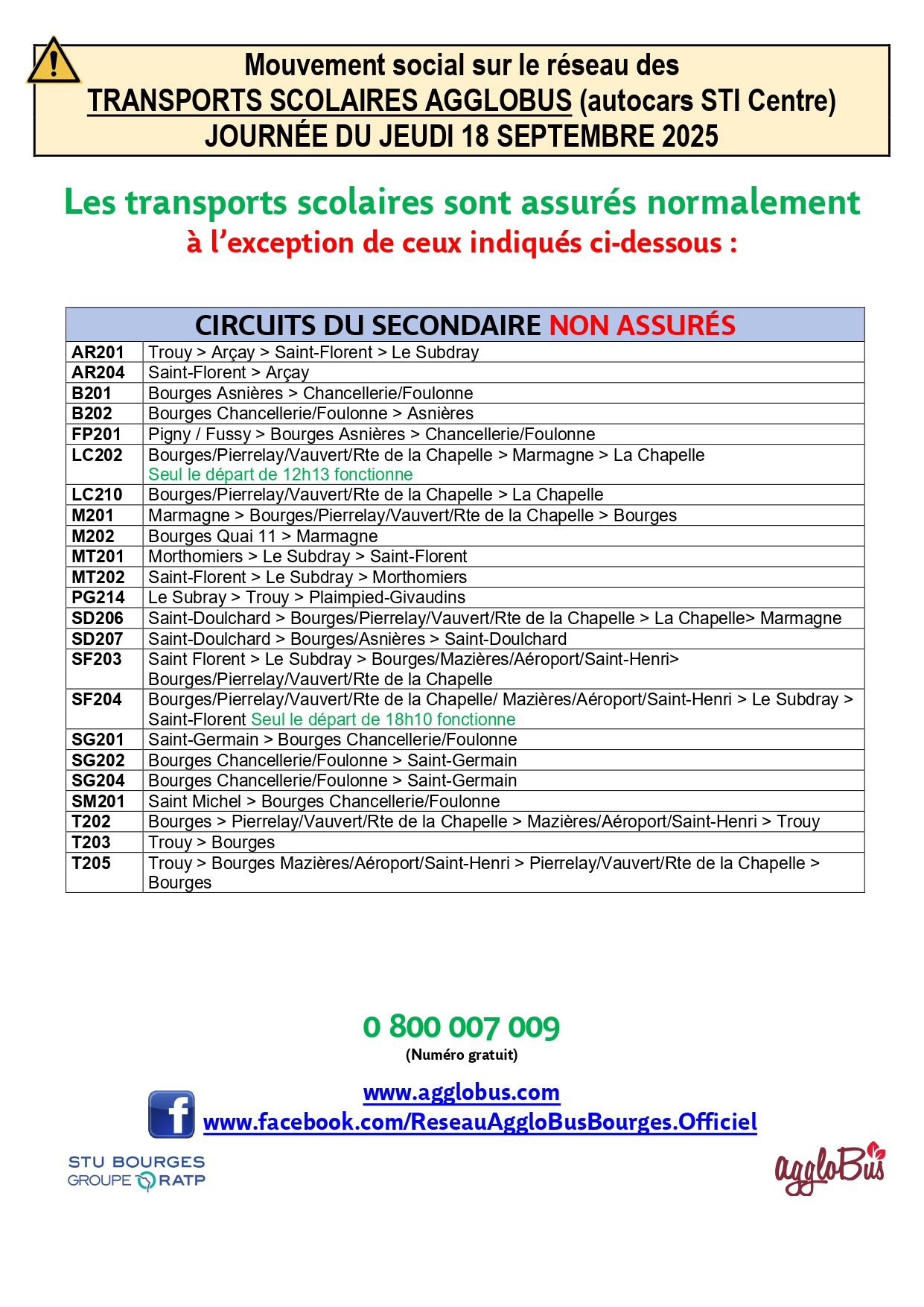 Offre de transport scolaire le jeudi 18 septembre 2025